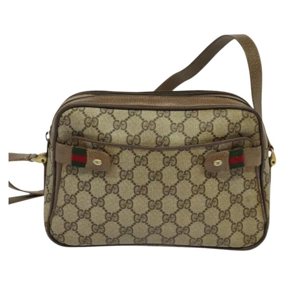 GUCCI GG Supreme Web Sherry Line Bag PVC Beige Gold 904 02 049 Auth ar13697 - Picture 10 of 16